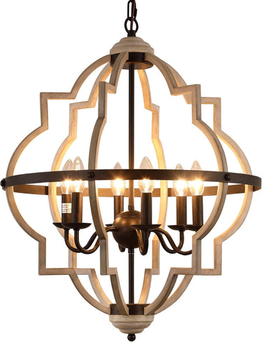 Rustic Antique Orb Chandelier - Vintage 6-Lights Oak White
